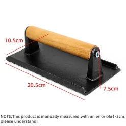 Tom Küche & Esszimmer-Steakpresse aus Gusseisen – rechteckige Fleischpresse mit Holzgriff