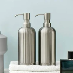 The Bath Nook Badezimmer-Striped Stainless Steel Soap Dispenser - Modern Kitchen Bathroom Accessory