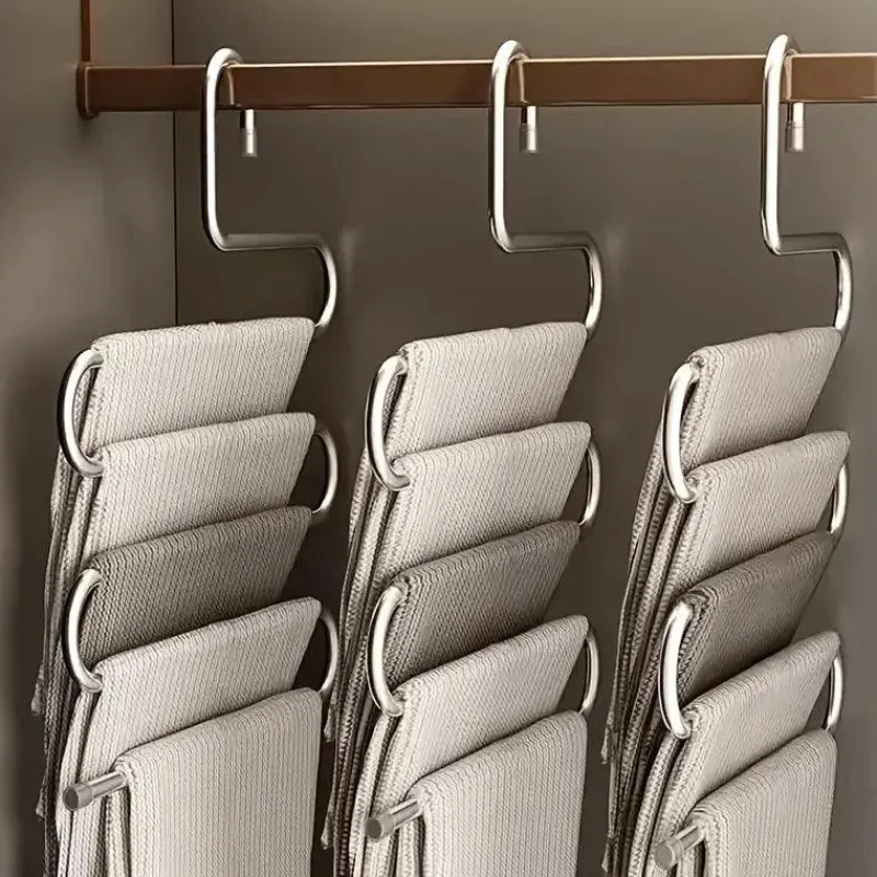 Room to Spare Aufbewahrung Und Organisation-5-stufiger Hosenbügel aus Edelstahl – S-förmiger, rutschfester, platzsparender Organizer