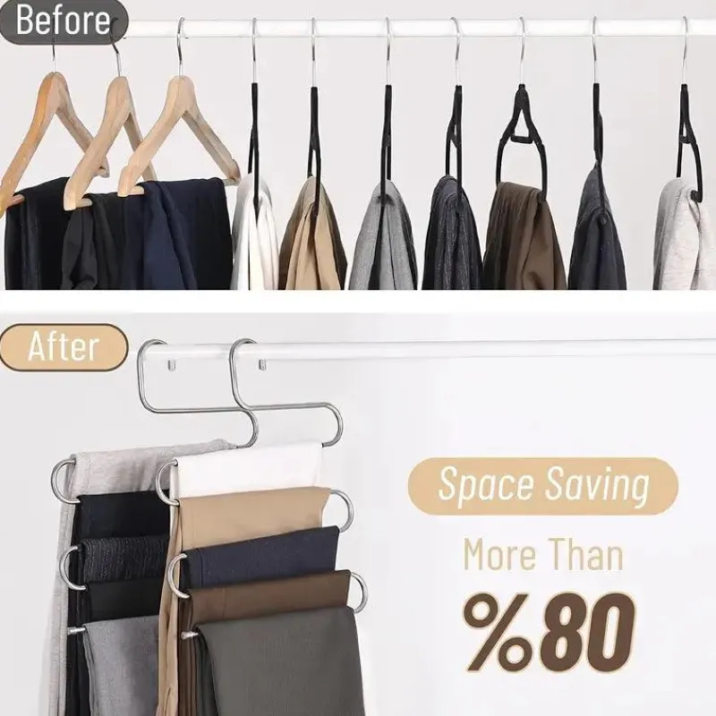 Room to Spare Aufbewahrung Und Organisation-5-stufiger Hosenbügel aus Edelstahl – S-förmiger, rutschfester, platzsparender Organizer