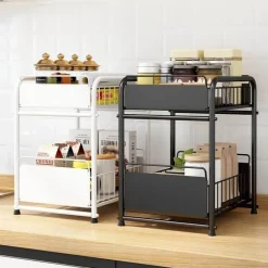 The Decor Haven Küche & Esszimmer-2-stufiger Küchen-Organizer – Ausziehbare Schubladen