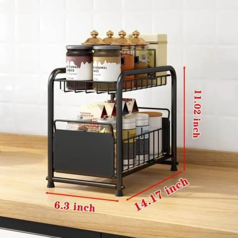 The Decor Haven Küche & Esszimmer-2-stufiger Küchen-Organizer – Ausziehbare Schubladen