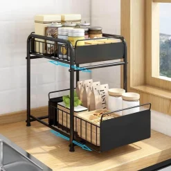 The Decor Haven Küche & Esszimmer-2-stufiger Küchen-Organizer – Ausziehbare Schubladen