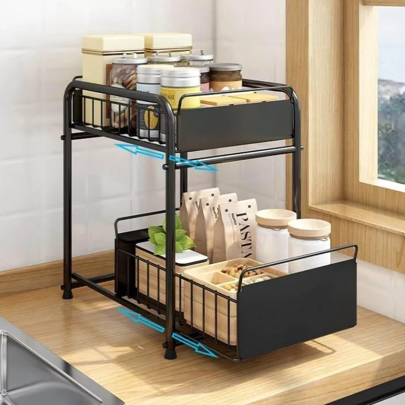 The Decor Haven Küche & Esszimmer-2-stufiger Küchen-Organizer – Ausziehbare Schubladen