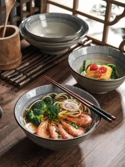 Elegance at the Table Küche & Esszimmer-Suppenschüssel-Set aus Keramik – große Retro-Schüssel mit Löffel und Essstäbchen