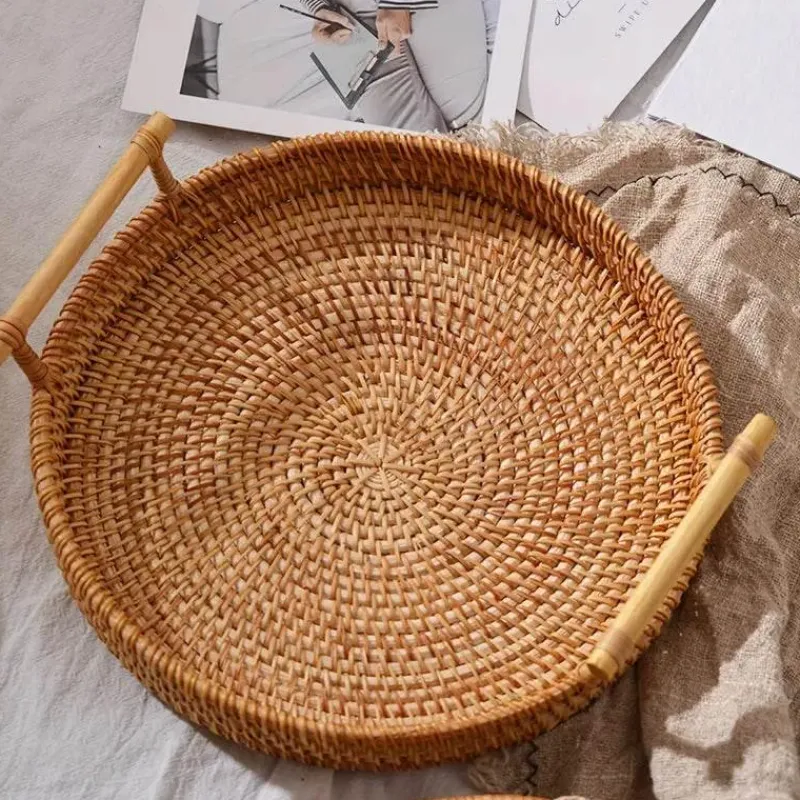 Space Savvy Küche & Esszimmer-Tablett aus natürlichem Rattan – stilvolles, dekoratives Serviertablett