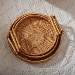 Space Savvy Küche & Esszimmer-Tablett aus natürlichem Rattan – stilvolles, dekoratives Serviertablett