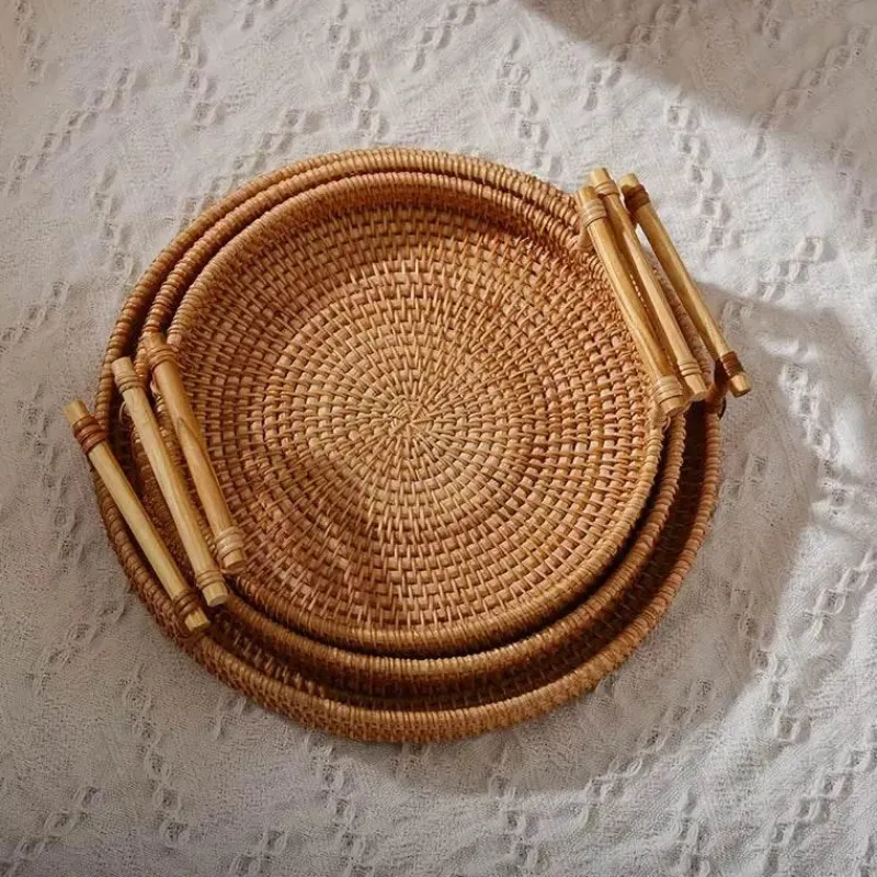 Space Savvy Küche & Esszimmer-Tablett aus natürlichem Rattan – stilvolles, dekoratives Serviertablett