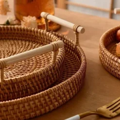 Space Savvy Küche & Esszimmer-Tablett aus natürlichem Rattan – stilvolles, dekoratives Serviertablett