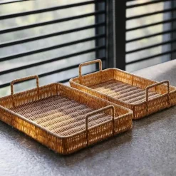 Feast u0026 Flair Küche & Esszimmer-Tablett mit geflochtenem Rattangriff zum Servieren und Aufbewahren