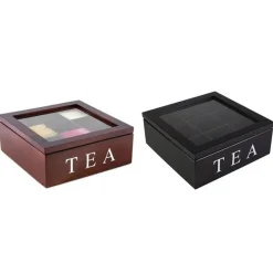 Brew Bliss Küche & Esszimmer-Teeaufbewahrungsdose aus Holz - Große Organizerbox mit Gitter