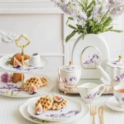 Feast u0026 Flair Küche & Esszimmer-Teegeschirr-Set mit Blumenmuster – Teekanne, Tassen, Untertassen, Zucker, Milchbehälter, Vase, Teller