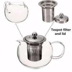 Plates u0026 More Küche & Esszimmer-Teekanne aus Borosilikatglas mit Edelstahl-Teesieb – hitzebeständige Teekanne