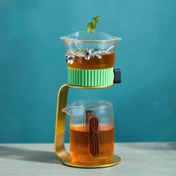 The Decor Haven Küche & Esszimmer-Teekanne aus Glas – Antikes, geheimnisvolles Blattdesign