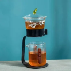 The Decor Haven Küche & Esszimmer-Teekanne aus Glas – Antikes, geheimnisvolles Blattdesign