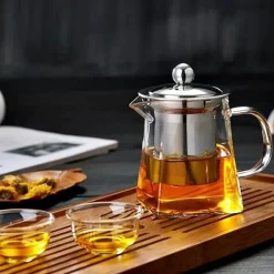 Tom Küche & Esszimmer-Teekanne aus Glas mit Teesieb – Elegante Teekanne aus Edelstahl