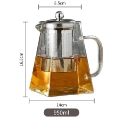 Tom Küche & Esszimmer-Teekanne aus Glas mit Teesieb – Elegante Teekanne aus Edelstahl