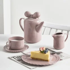 The Cozy Mug Küche & Esszimmer-Teekanne aus Porzellan mit Schleifenknoten-Design – Elegante Teekanne aus Keramik