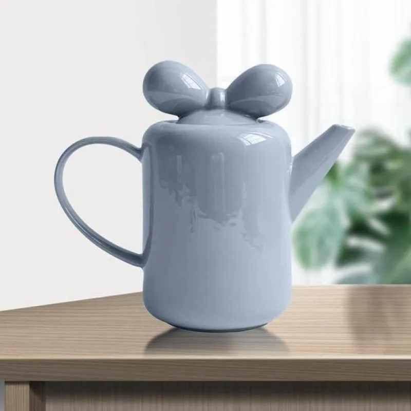 The Cozy Mug Küche & Esszimmer-Teekanne aus Porzellan mit Schleifenknoten-Design – Elegante Teekanne aus Keramik
