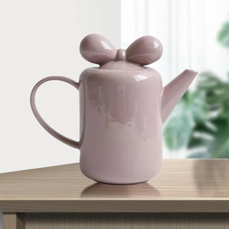 The Cozy Mug Küche & Esszimmer-Teekanne aus Porzellan mit Schleifenknoten-Design – Elegante Teekanne aus Keramik