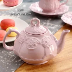 Feast u0026 Flair Küche & Esszimmer-Teekannen- und Tassenset mit rosa Blumenmuster – Britisches Retro-Teeservice aus Keramik