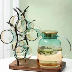 Plates u0026 More Küche & Esszimmer-Teekannen-Set aus Glas – 18 l Teekanne mit Tassen und Sieb für Eistee