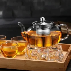 Plates u0026 More Küche & Esszimmer-Teekannen-Set aus Glas mit Edelstahlsieb – hitzebeständige Tee- und Kaffeekanne