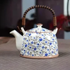 Plates u0026 More Küche & Esszimmer-Teekannen-Set aus Porzellan – 900 ml blau-weißer Puer-Teekessel mit Tontasse