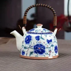 Plates u0026 More Küche & Esszimmer-Teekannen-Set aus Porzellan – 900 ml blau-weißer Puer-Teekessel mit Tontasse