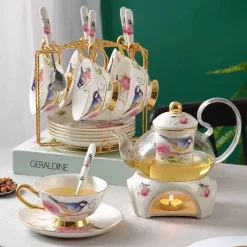 Feast u0026 Flair Küche & Esszimmer-Teekannen-Set mit Blumenmuster – Tassen aus Knochenporzellan mit Sieb