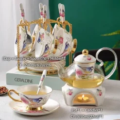 Feast u0026 Flair Küche & Esszimmer-Teekannen-Set mit Blumenmuster – Tassen aus Knochenporzellan mit Sieb