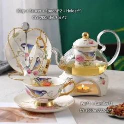 Feast u0026 Flair Küche & Esszimmer-Teekannen-Set mit Blumenmuster – Tassen aus Knochenporzellan mit Sieb