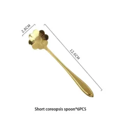 Feast u0026 Flair Küche & Esszimmer-Teelöffel-Set aus Edelstahl mit goldener Blume – elegante Kaffee- und Dessertlöffel