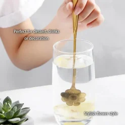 Feast u0026 Flair Küche & Esszimmer-Teelöffel-Set aus Edelstahl mit goldener Blume – elegante Kaffee- und Dessertlöffel