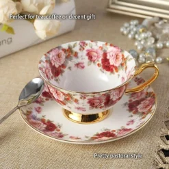 Feast u0026 Flair Küche & Esszimmer-Teeservice aus Bone China mit Blumenmuster – Elegante Teekanne mit Tassen und Untertassen