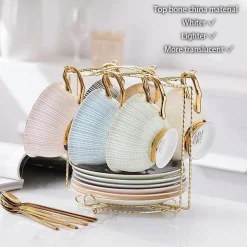 Feast u0026 Flair Küche & Esszimmer-Teeservice aus goldenem Porzellan – 200 ml Tassen, Untertassen, Löffel