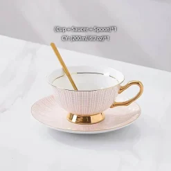 Feast u0026 Flair Küche & Esszimmer-Teeservice aus goldenem Porzellan – 200 ml Tassen, Untertassen, Löffel