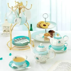 Feast u0026 Flair Küche & Esszimmer-Teeservice aus Knochenporzellan, geblümter europäischer Landhausstil mit Kuchenständer