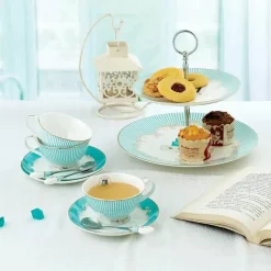 Feast u0026 Flair Küche & Esszimmer-Teeservice aus Knochenporzellan, geblümter europäischer Landhausstil mit Kuchenständer