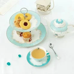 Feast u0026 Flair Küche & Esszimmer-Teeservice aus Knochenporzellan, geblümter europäischer Landhausstil mit Kuchenständer