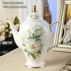 Feast u0026 Flair Küche & Esszimmer-Teeservice „Camellia“ aus Bone China – Teekanne und Tassen aus Porzellan, Zuckerdose