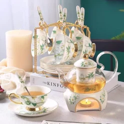 Feast u0026 Flair Küche & Esszimmer-Teeservice mit Kamelien-Blumenmotiv – Teekanne aus Knochenporzellan, Teetasse und Sieb