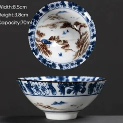 Plates u0026 More Küche & Esszimmer-Teetasse aus Keramik – Sake-Tasse aus blau-weißem Porzellan