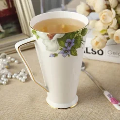 Feast u0026 Flair Küche & Esszimmer-Teetassen-Set aus Bone China mit Blumenmuster – elegantes europäisches Design mit Löffel