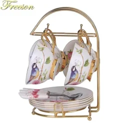 Feast u0026 Flair Küche & Esszimmer-Teetassen-Set aus Bone China – Pastorales Vogel-Design, 200 ml, englische Kaffeetassen aus Porzellan