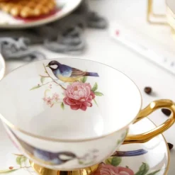 Feast u0026 Flair Küche & Esszimmer-Teetassen-Set aus Bone China – Pastorales Vogel-Design, 200 ml, englische Kaffeetassen aus Porzellan