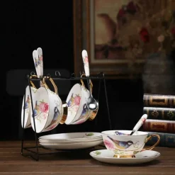 Feast u0026 Flair Küche & Esszimmer-Teetassen-Set aus Bone China – Pastorales Vogel-Design, 200 ml, englische Kaffeetassen aus Porzellan