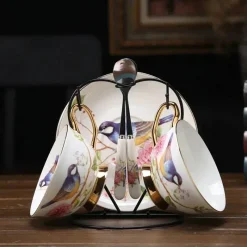 Feast u0026 Flair Küche & Esszimmer-Teetassen-Set aus Bone China – Pastorales Vogel-Design, 200 ml, englische Kaffeetassen aus Porzellan