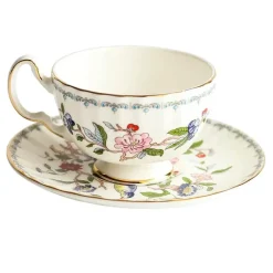 Feast u0026 Flair Küche & Esszimmer-Teetassen-Set aus Bone China mit Blumenmuster – Teetasse und Snackteller für den Einsatz im Büro