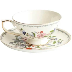 Feast u0026 Flair Küche & Esszimmer-Teetassen-Set aus Bone China mit Blumenmuster – Teetasse und Snackteller für den Einsatz im Büro